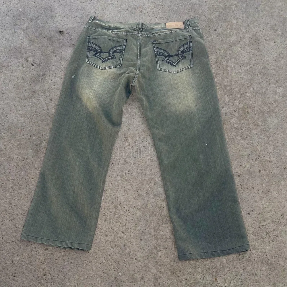 Vtg Style 2000s Jeanetix Y2K Faded Acid Wash Green Mens Baggy Jeans 38x26